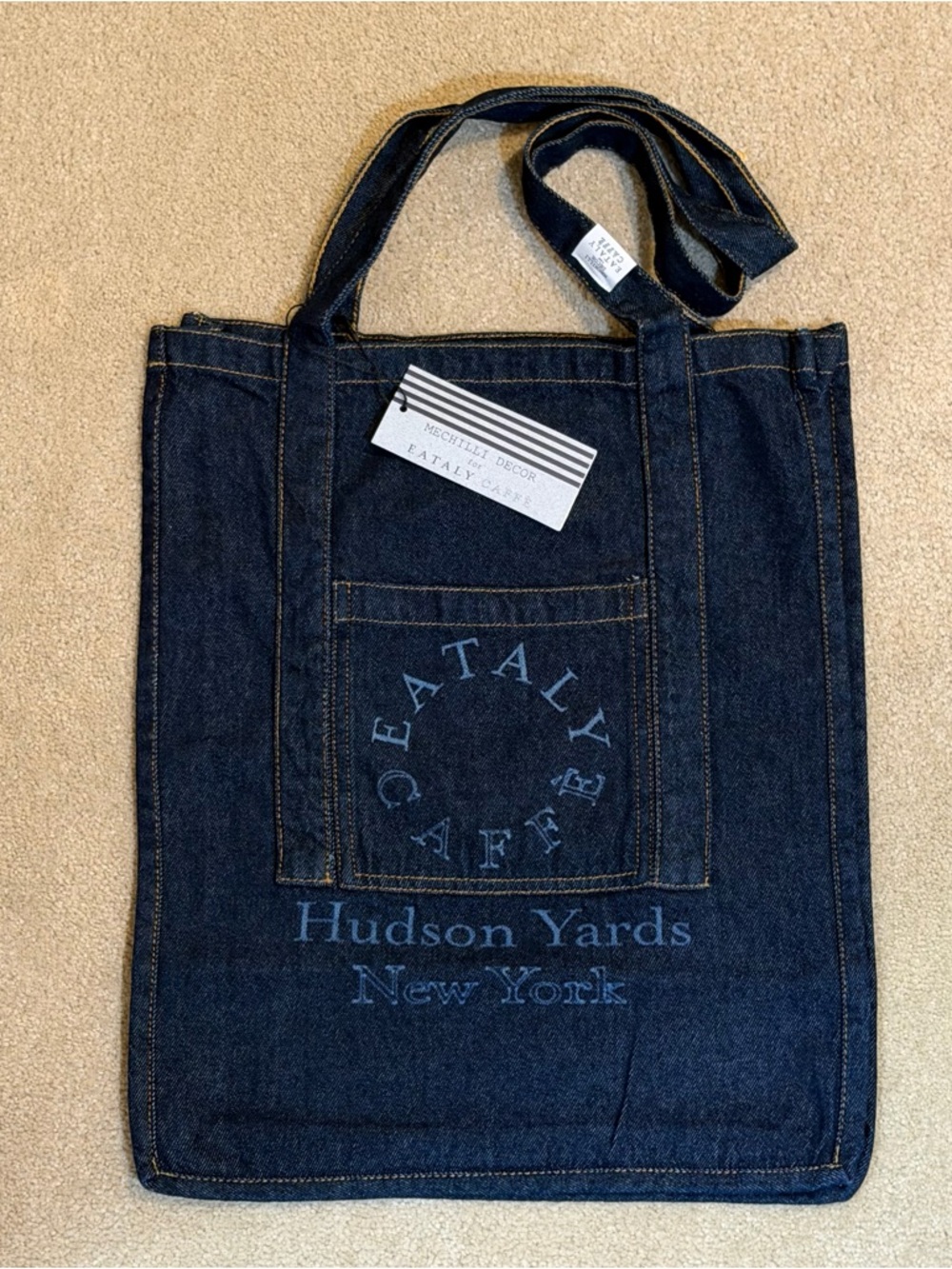 NEW EATALY CAFFÈ HUDSON YARDS NEW YORK CITY LARGE DENIM TOTE BAG MADE IN ITALY